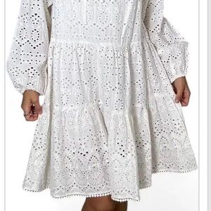 Karen Kane White Tiered Sundress with Bishop Sleeves